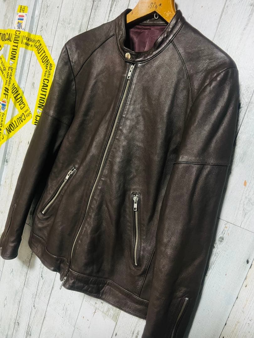 極限定 TAKEO KIKUCHI ダブルジップ シングルライダース 本革レザー