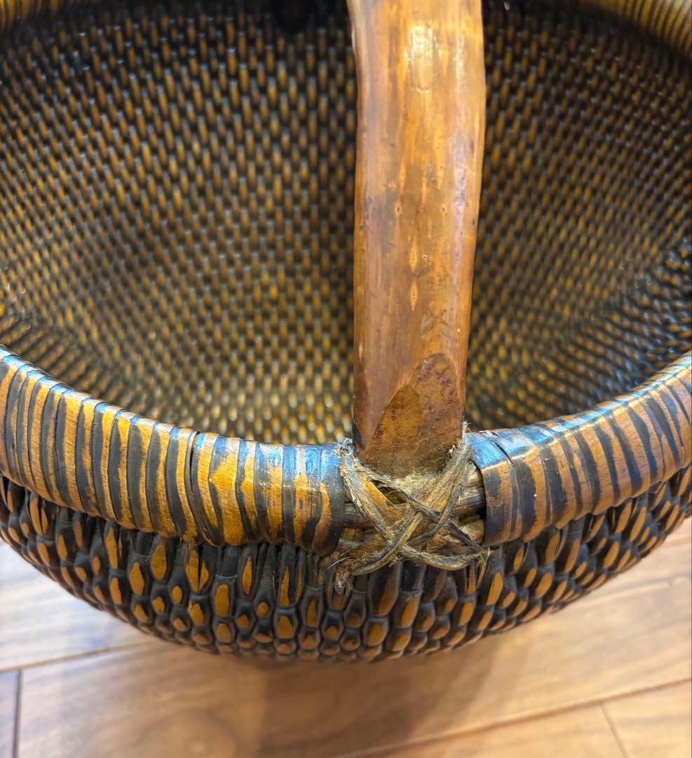 アジアン家具 天然素材バスケット 木製ハンドル