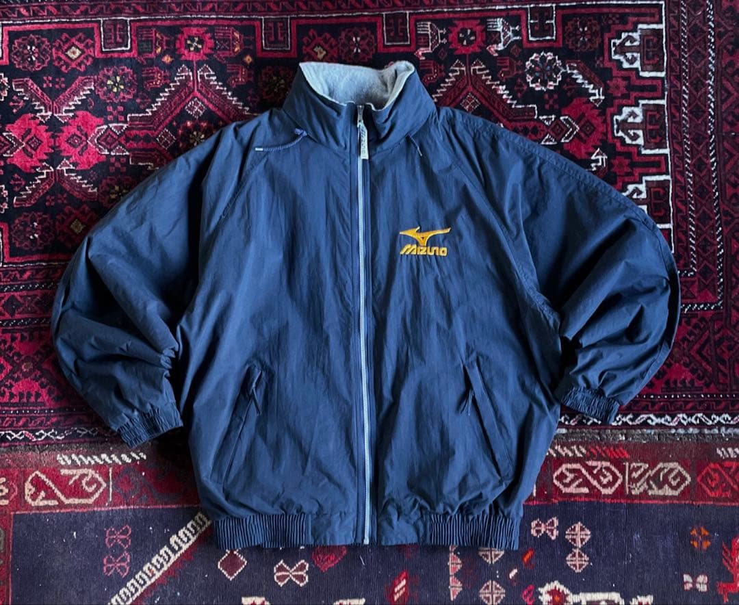 か*む様 mizun ミズノ ウォームアップジャケット 裏地フリース ネイビー