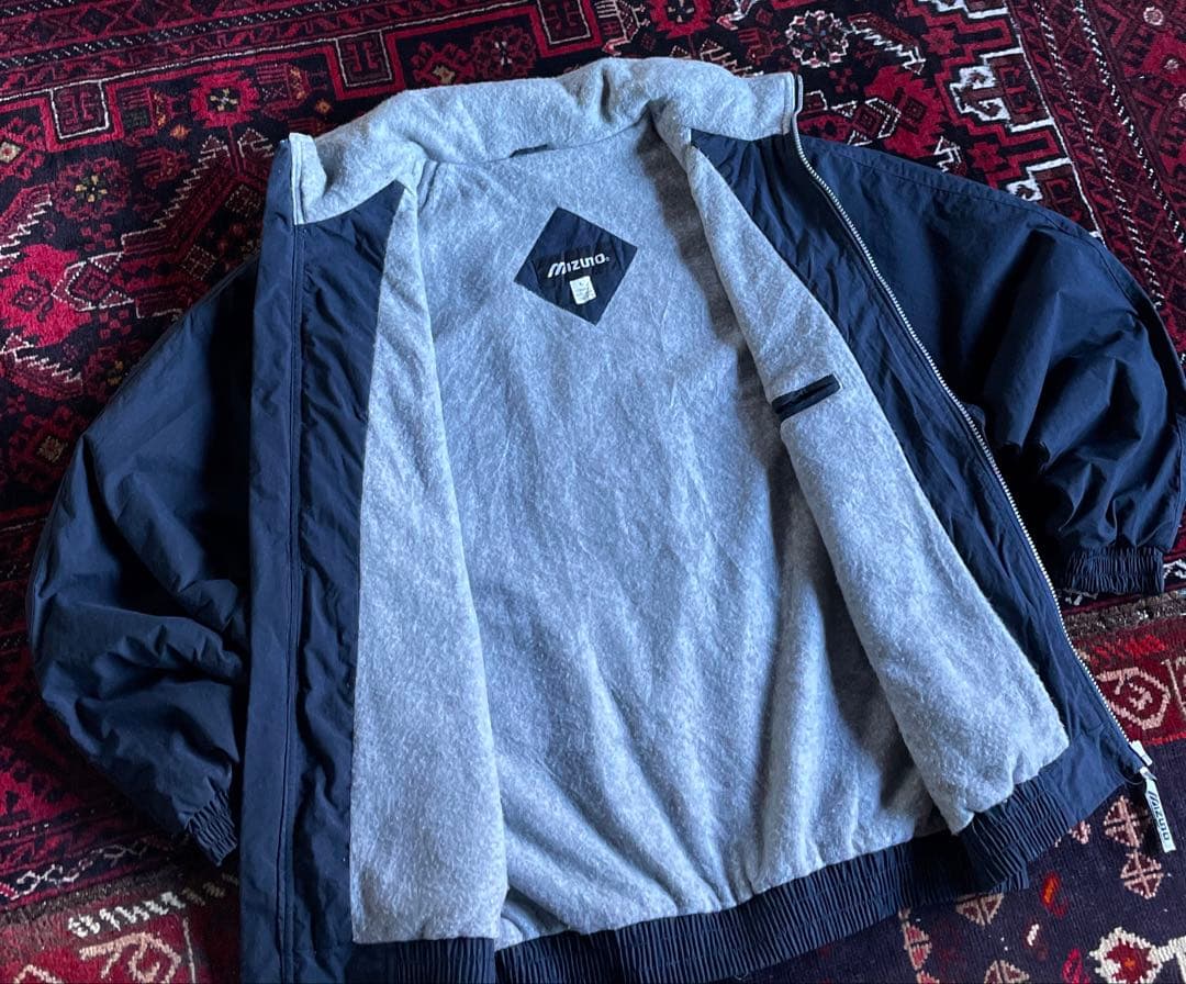 か*む様 mizun ミズノ ウォームアップジャケット 裏地フリース ネイビー