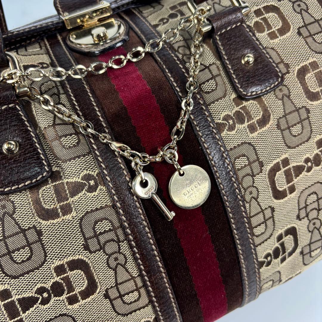 グッチ　ドクターズバッグ　シェリーライン　スクエア型　キャンバス　ホースビット