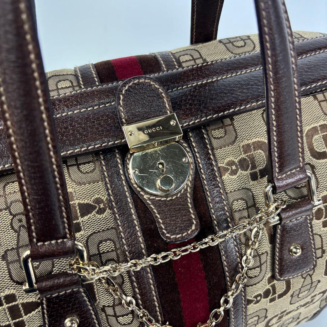 グッチ　ドクターズバッグ　シェリーライン　スクエア型　キャンバス　ホースビット