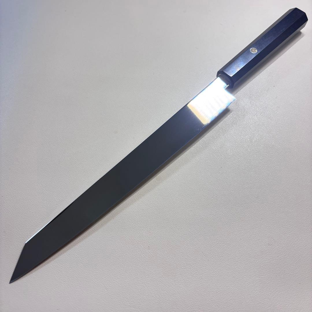 270mm 切付柳刃包丁 鏡面　黒檀八角柄 刺身包丁 「全鋼」'_