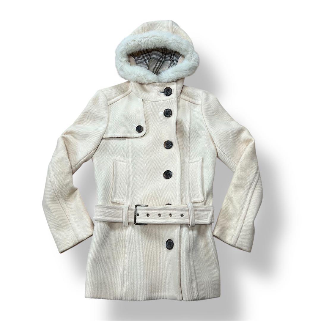 Burberry BLUE LABEL ダッフルコート　ホワイト　ファー取外し可