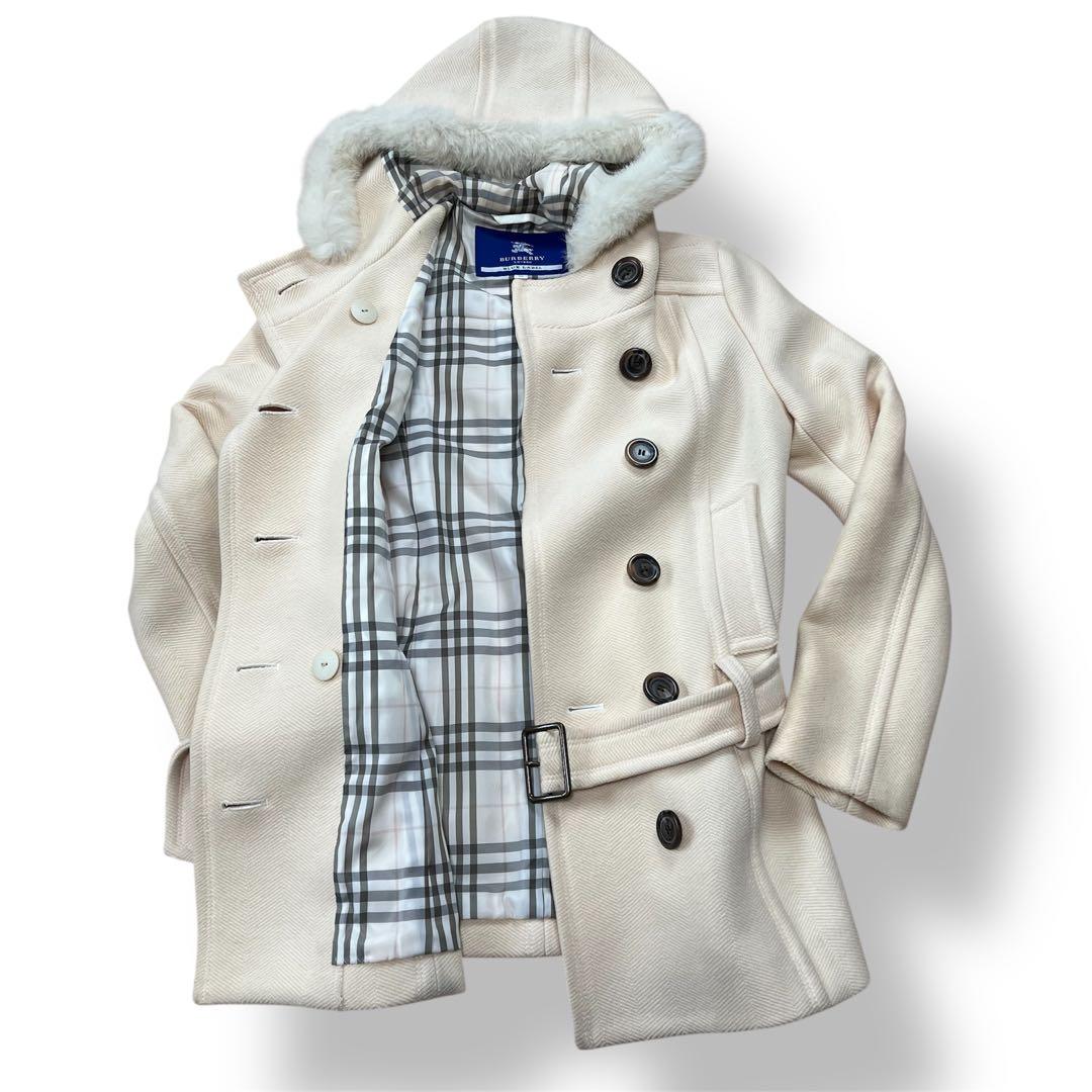 Burberry BLUE LABEL ダッフルコート　ホワイト　ファー取外し可