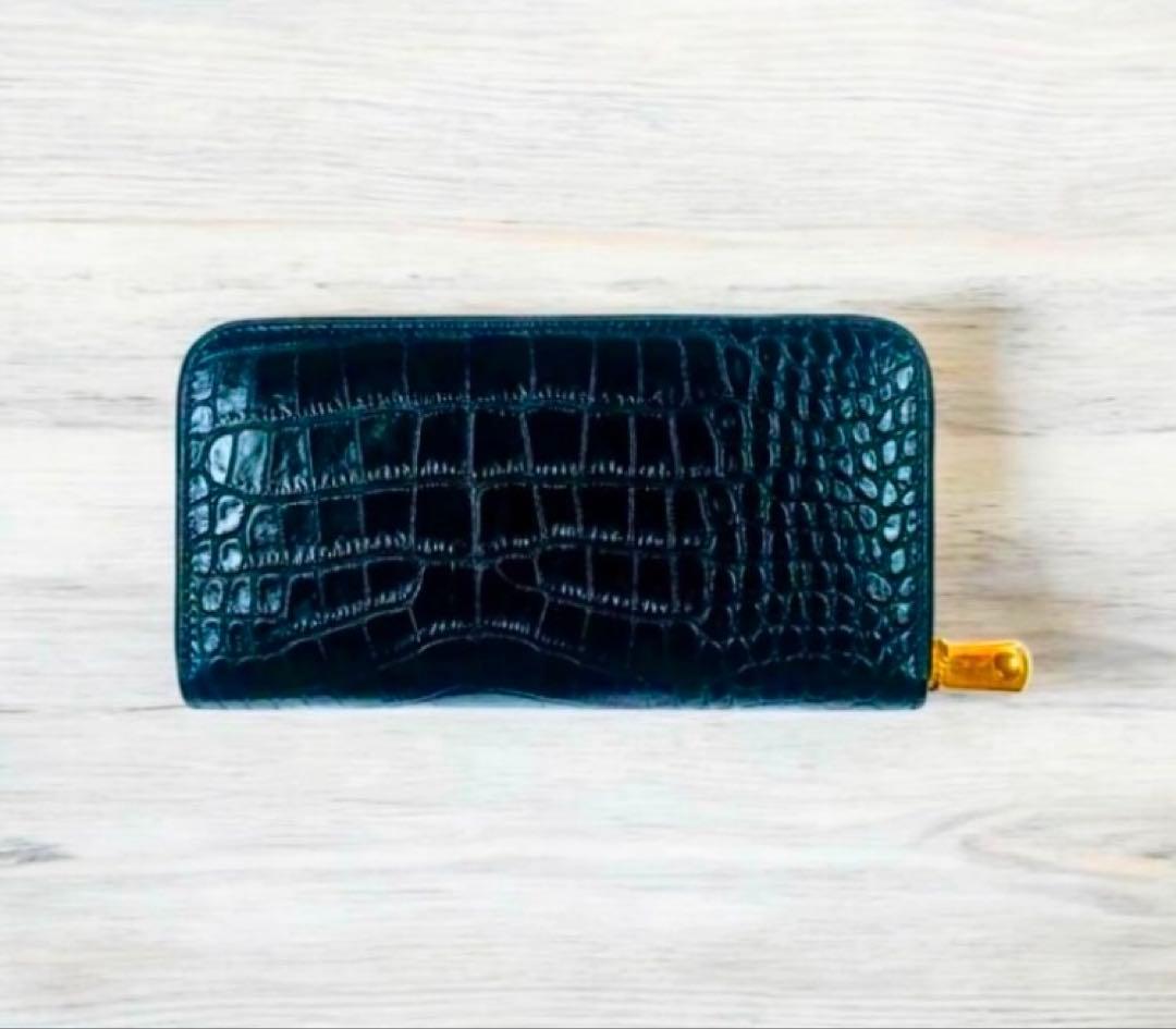 【新品未使用】金運UP⭐︎高級感クロコダイル型押し黒長財布｜大容量＆スリム設計 黒