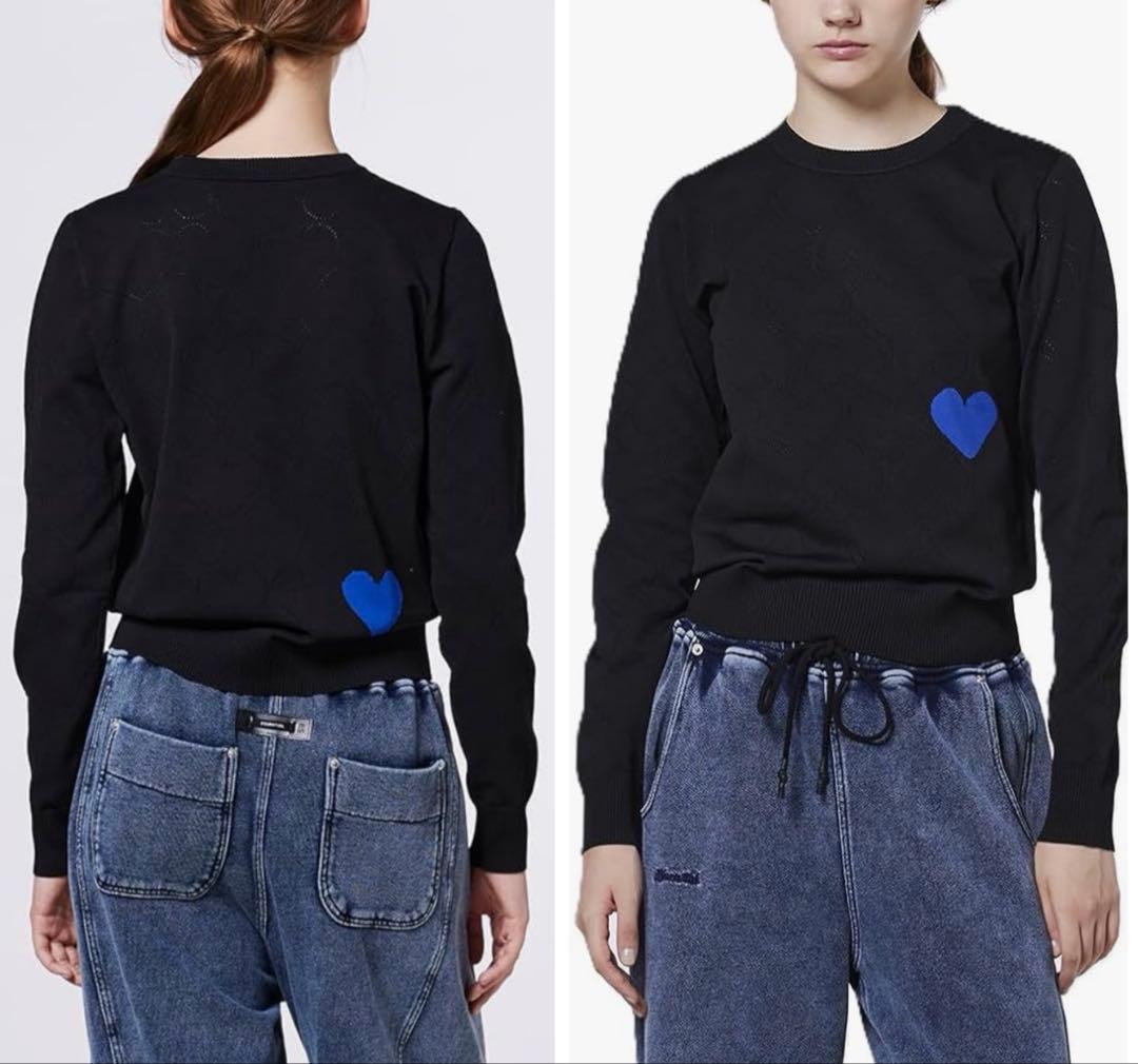 ダブルスタンダードクロージング　ハートプルオーバーニット 38 黒　青 長袖