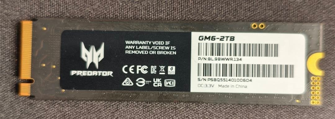 内蔵型SSD m.2SSD PREDATOR GM6 2TB