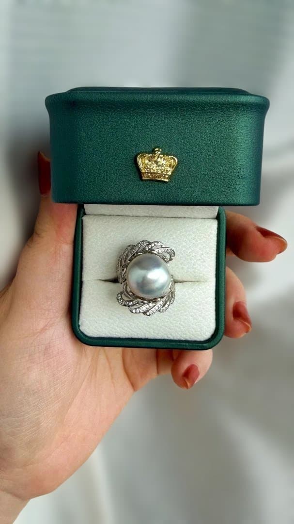 ✨超大玉15-16mm 南洋白蝶真珠 バロックパール 羽根デザイン 豪華リング✨
