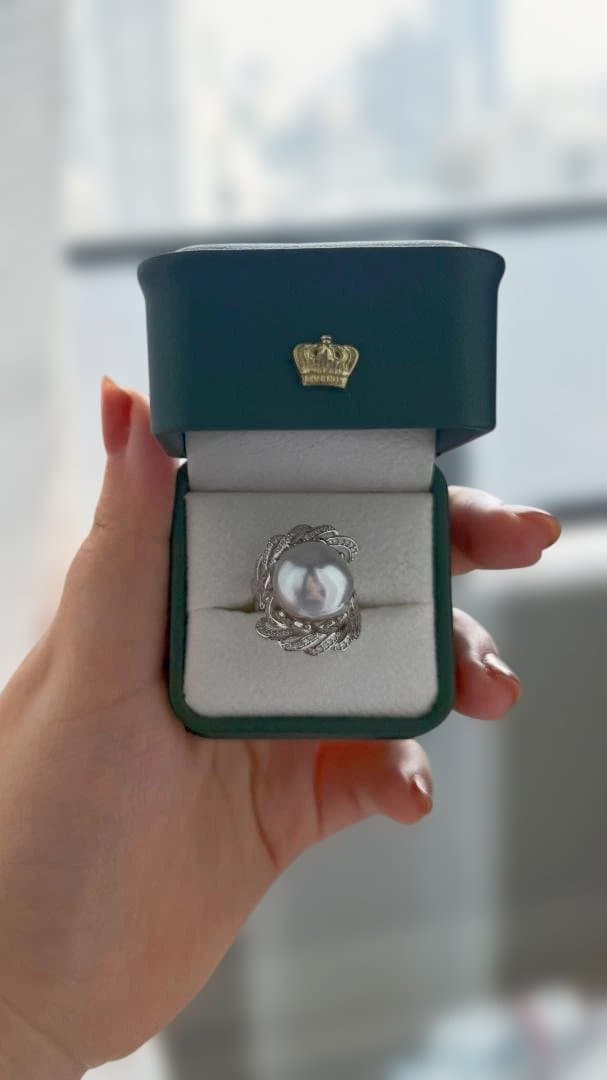 ✨超大玉15-16mm 南洋白蝶真珠 バロックパール 羽根デザイン 豪華リング✨