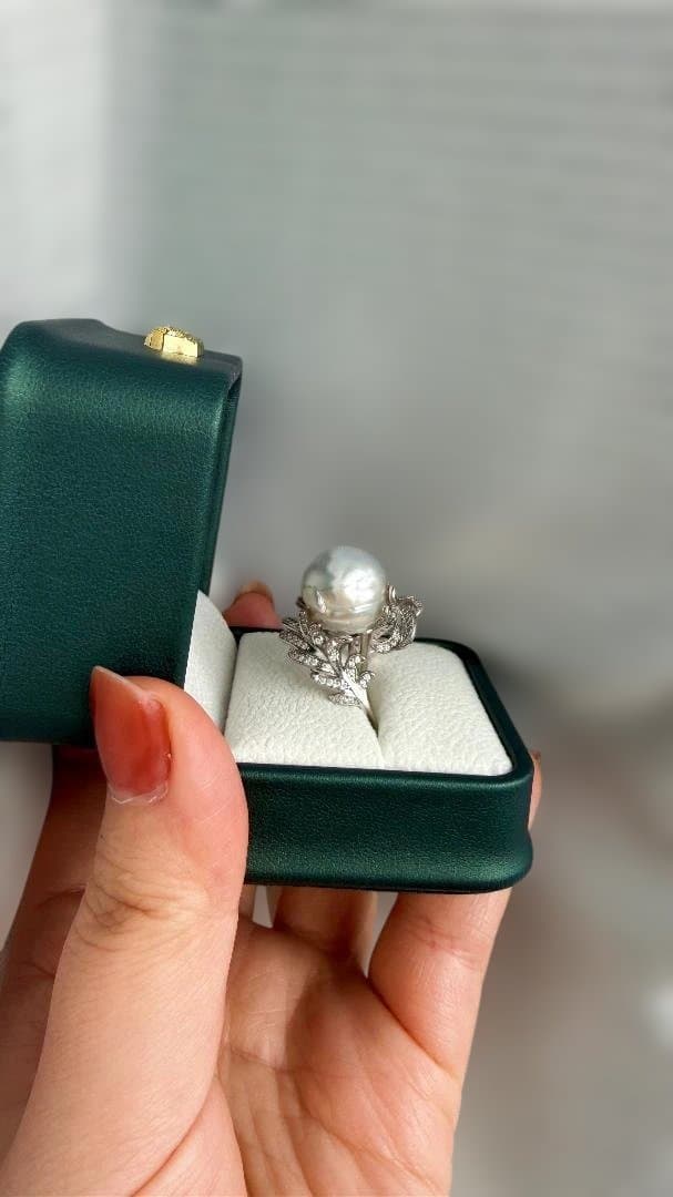 ✨超大玉15-16mm 南洋白蝶真珠 バロックパール 羽根デザイン 豪華リング✨