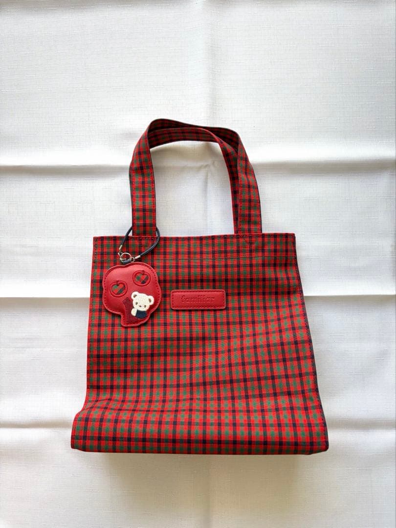 【現行品】ファミリア　チェック柄トート 赤 小