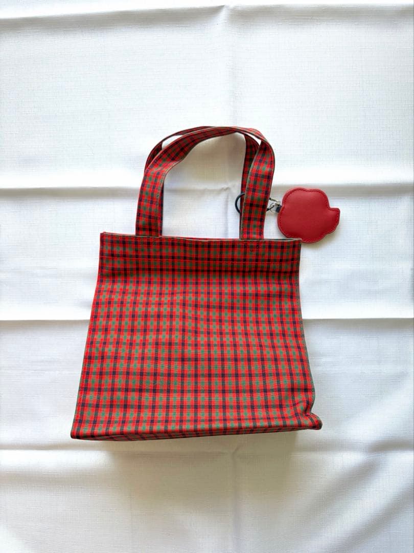 【現行品】ファミリア　チェック柄トート 赤 小