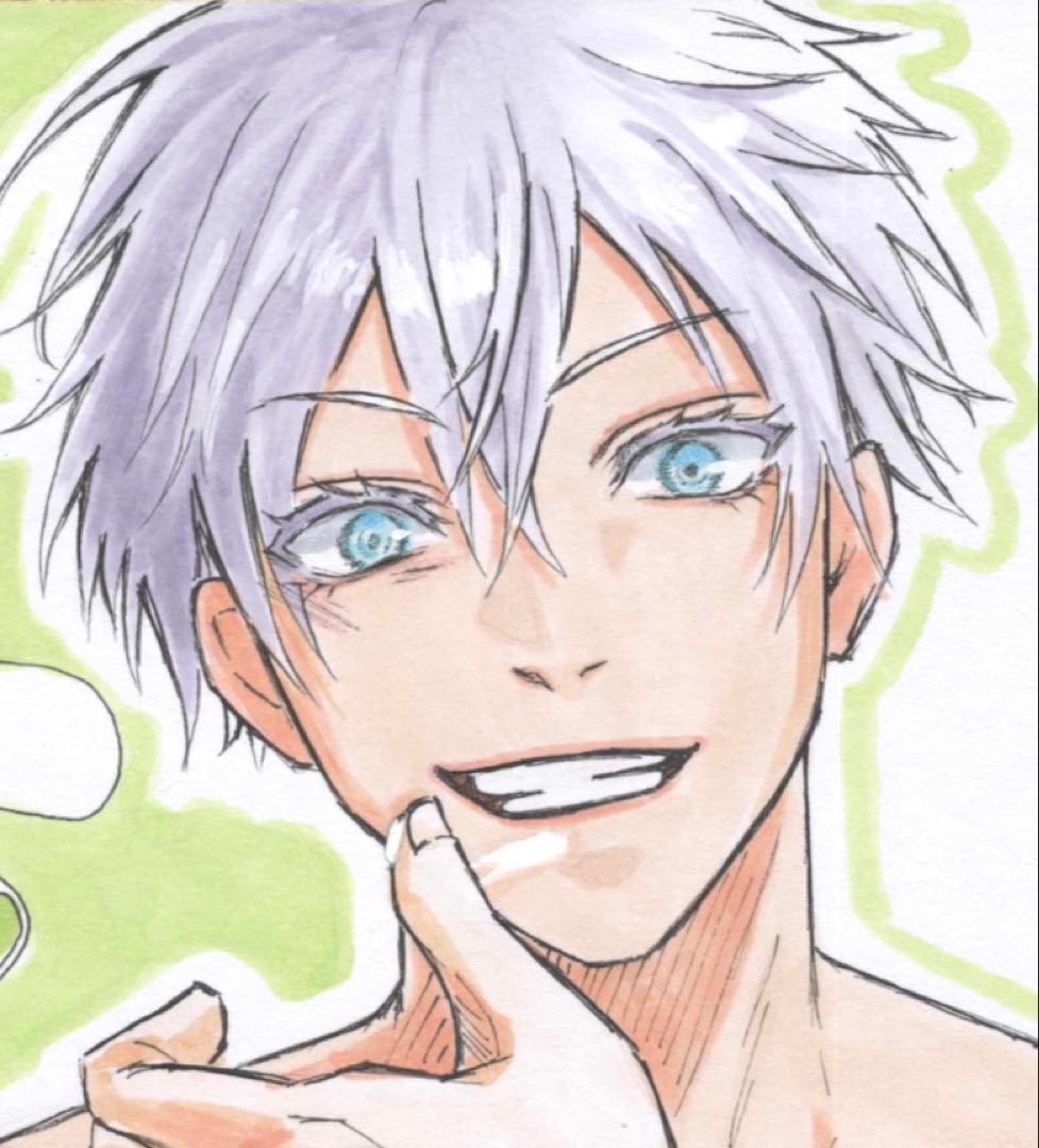 m*a様 手描き イラスト ファンアート 五条悟 アナログ 色紙