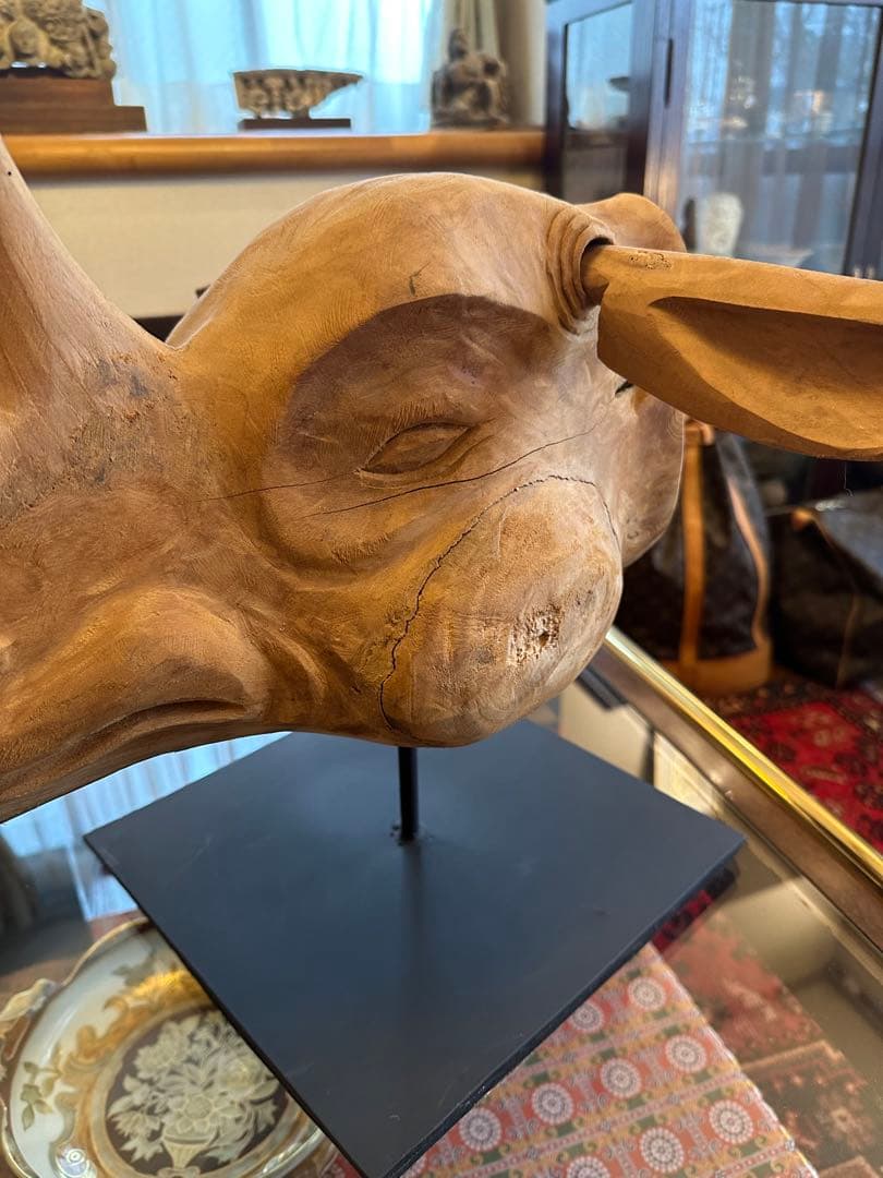 サイ　木彫　頭像　大型