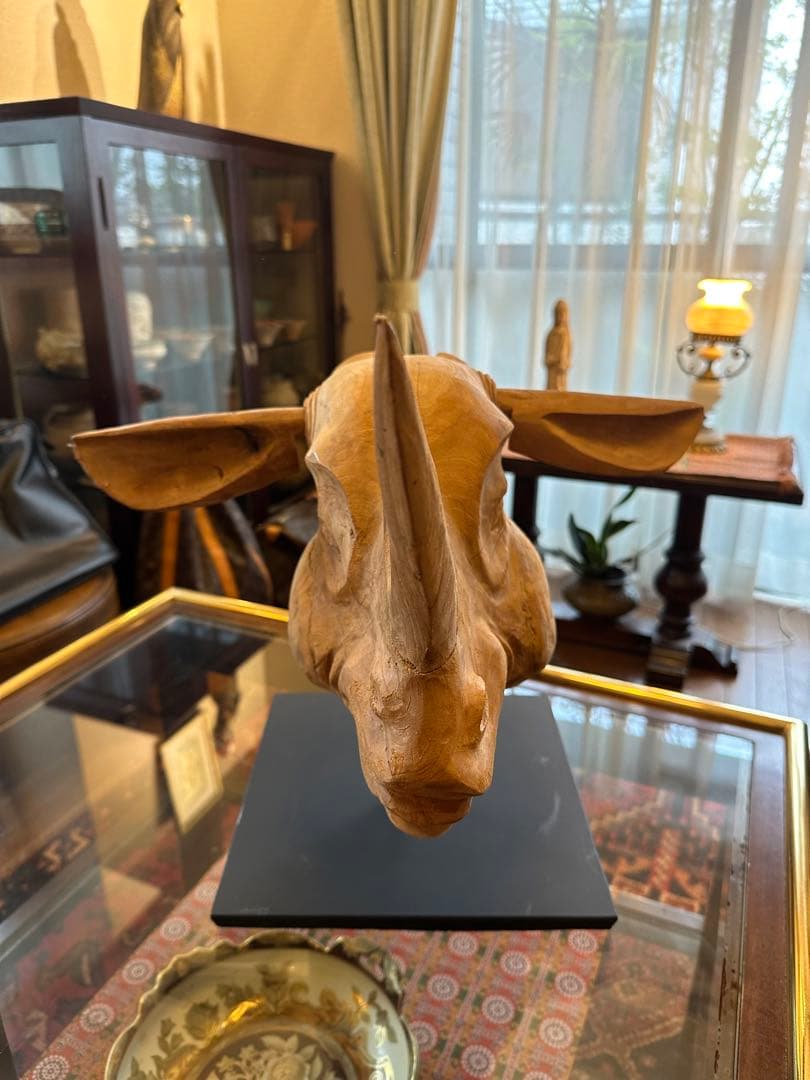 サイ　木彫　頭像　大型