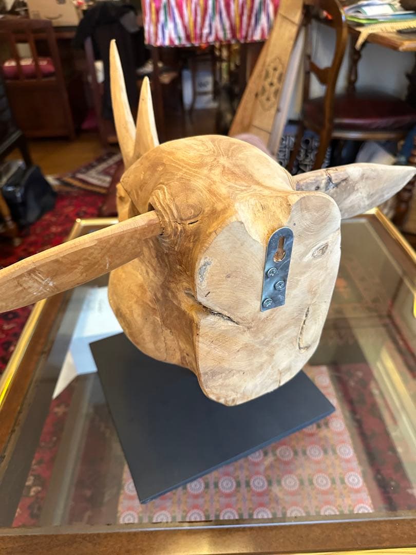 サイ　木彫　頭像　大型