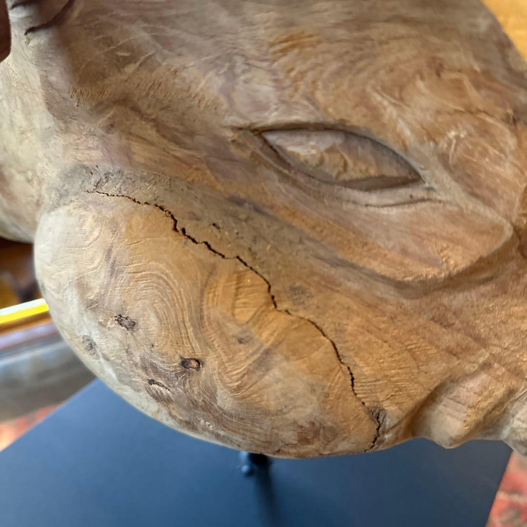 サイ　木彫　頭像　大型