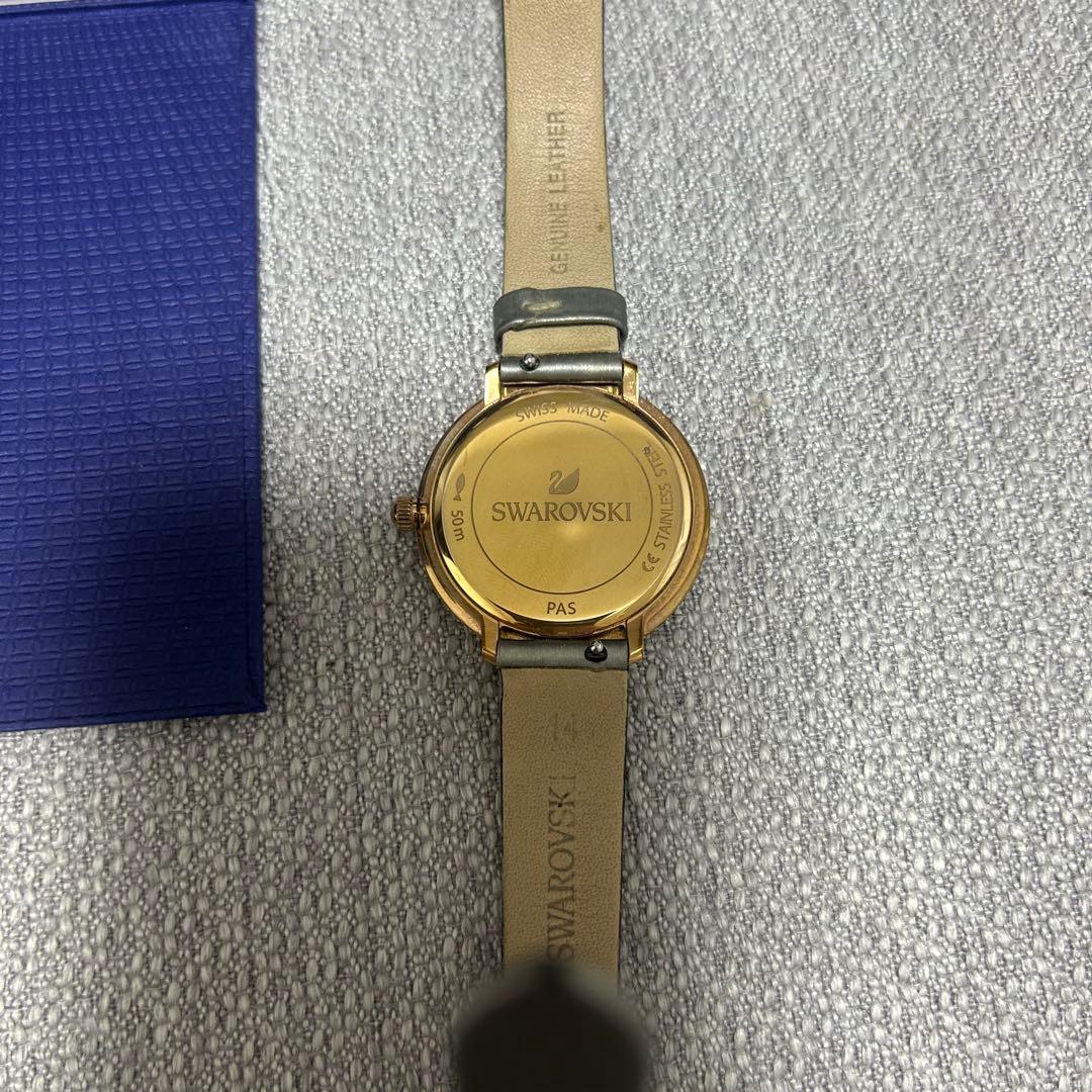【美品】Swarovski スワロフスキー腕時計グレー レザー