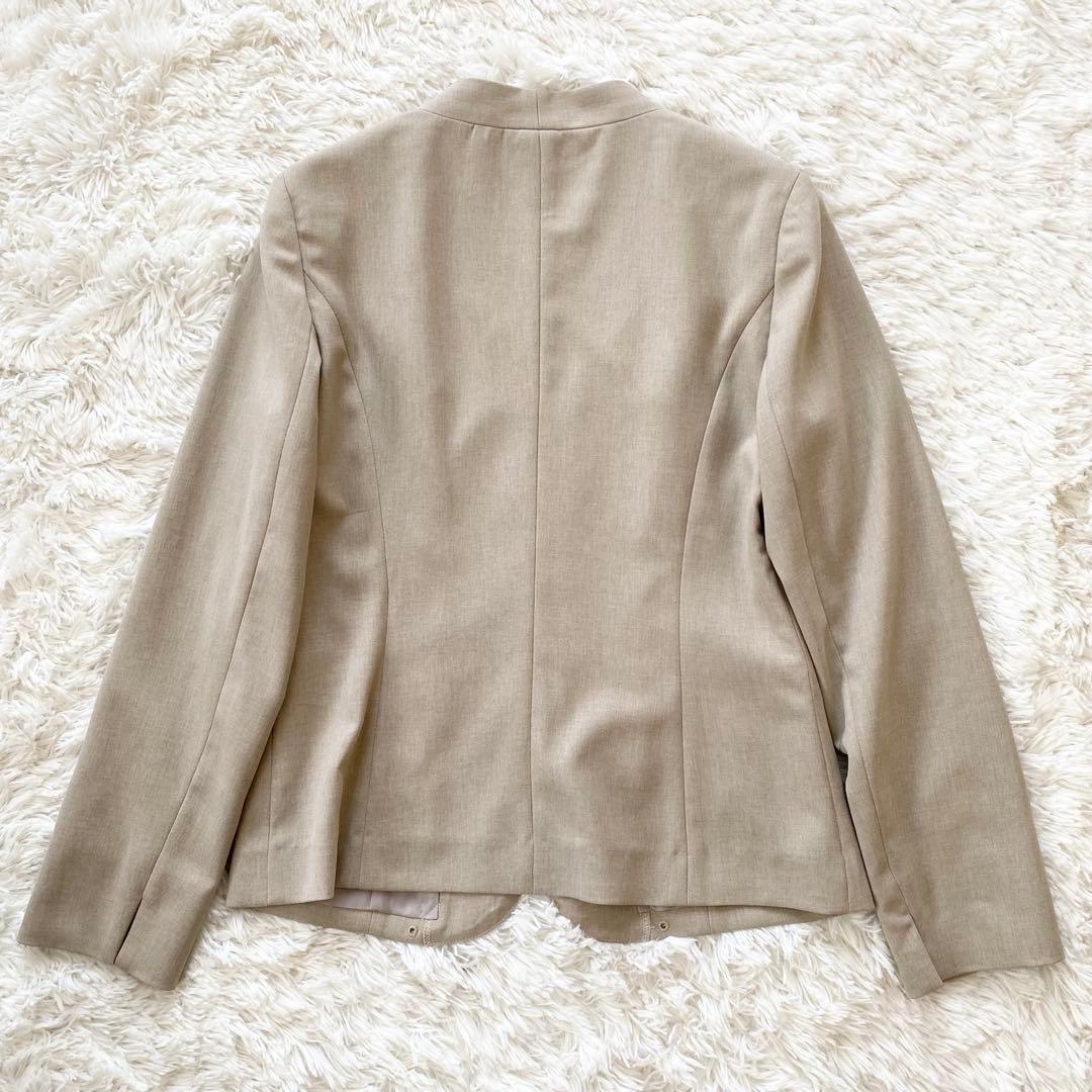 【美品】スーツセレクト 自宅で洗える セットアップ ノーカラー パンツ ベージュ