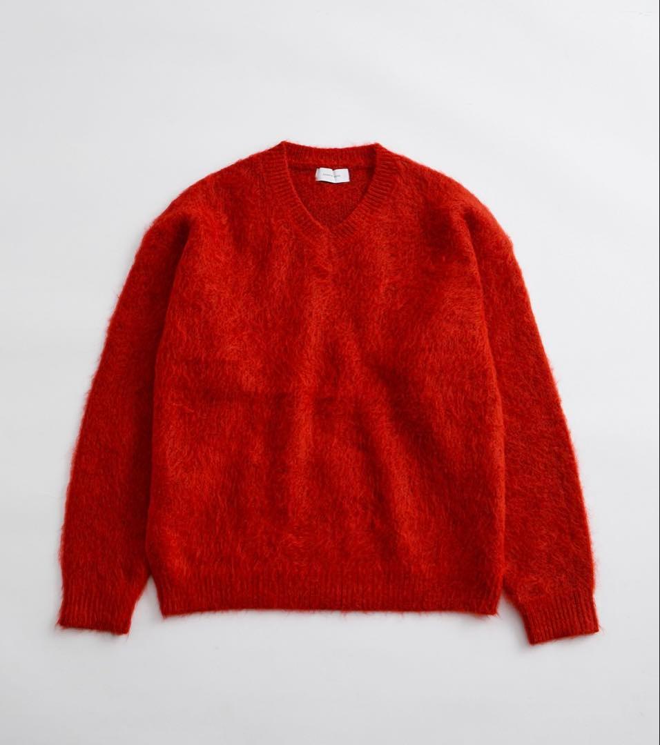 モヘアVネックニット　mohair アダムエロペ　赤ニット