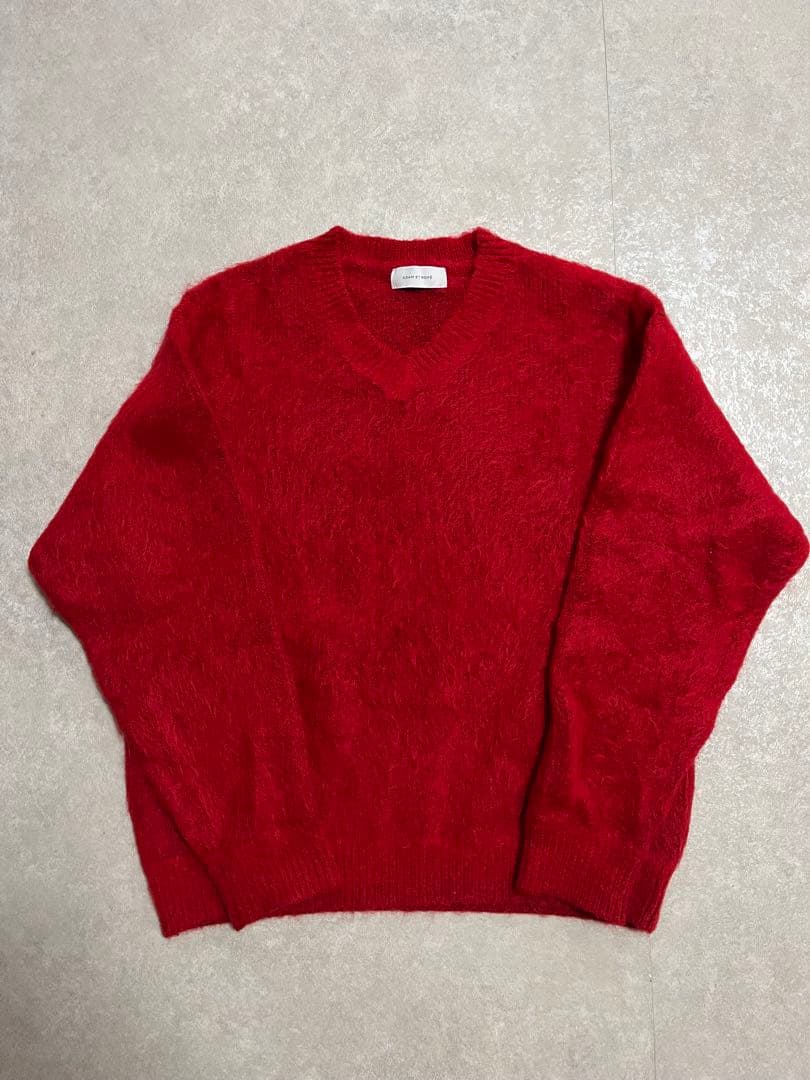 モヘアVネックニット　mohair アダムエロペ　赤ニット