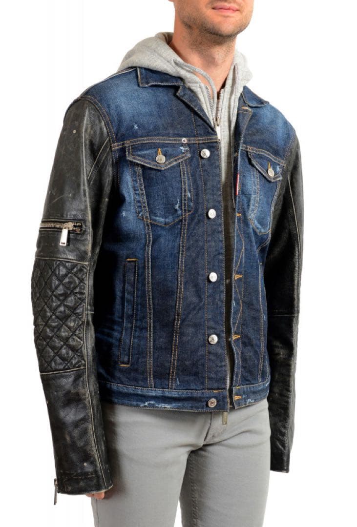 定価28万希少・新品・タグ付　袖レザーハイブリッド デニムジャケット サイズ44