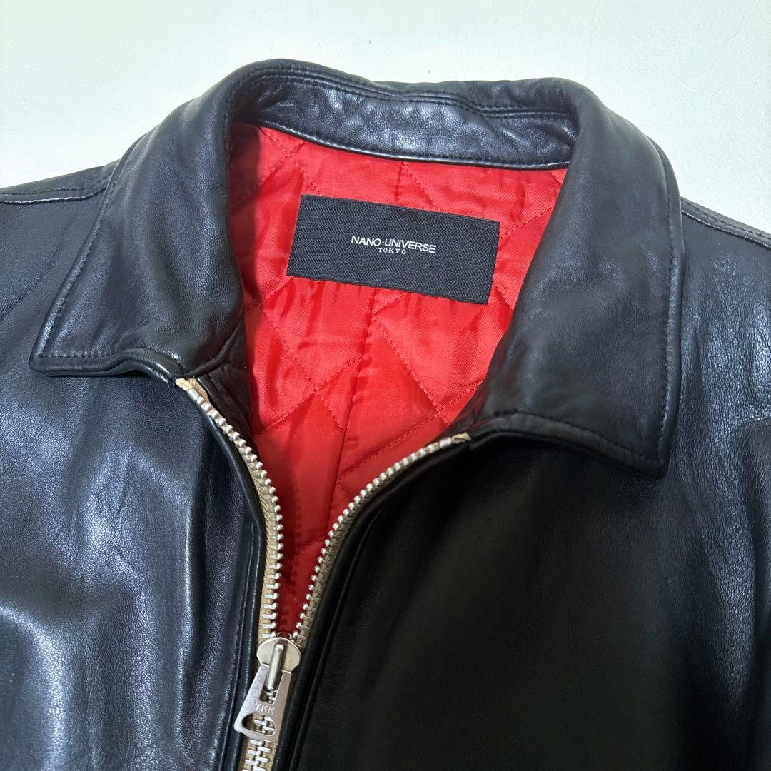 【極美品】XLサイズ ナノユニバース シープスキン シングルライダース 黒 赤