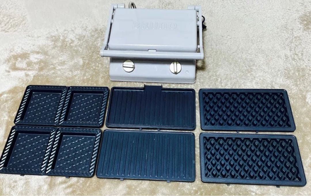 ブルーノ　ホットサンドメーカーダブル　ワッフル、グリルプレート　グレー