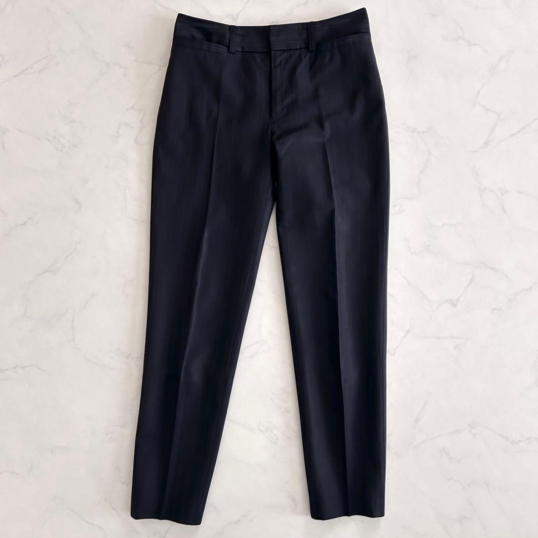 美品 23区 パンツスーツ セットアップ 濃紺 ストライプ 34 小さいサイズ