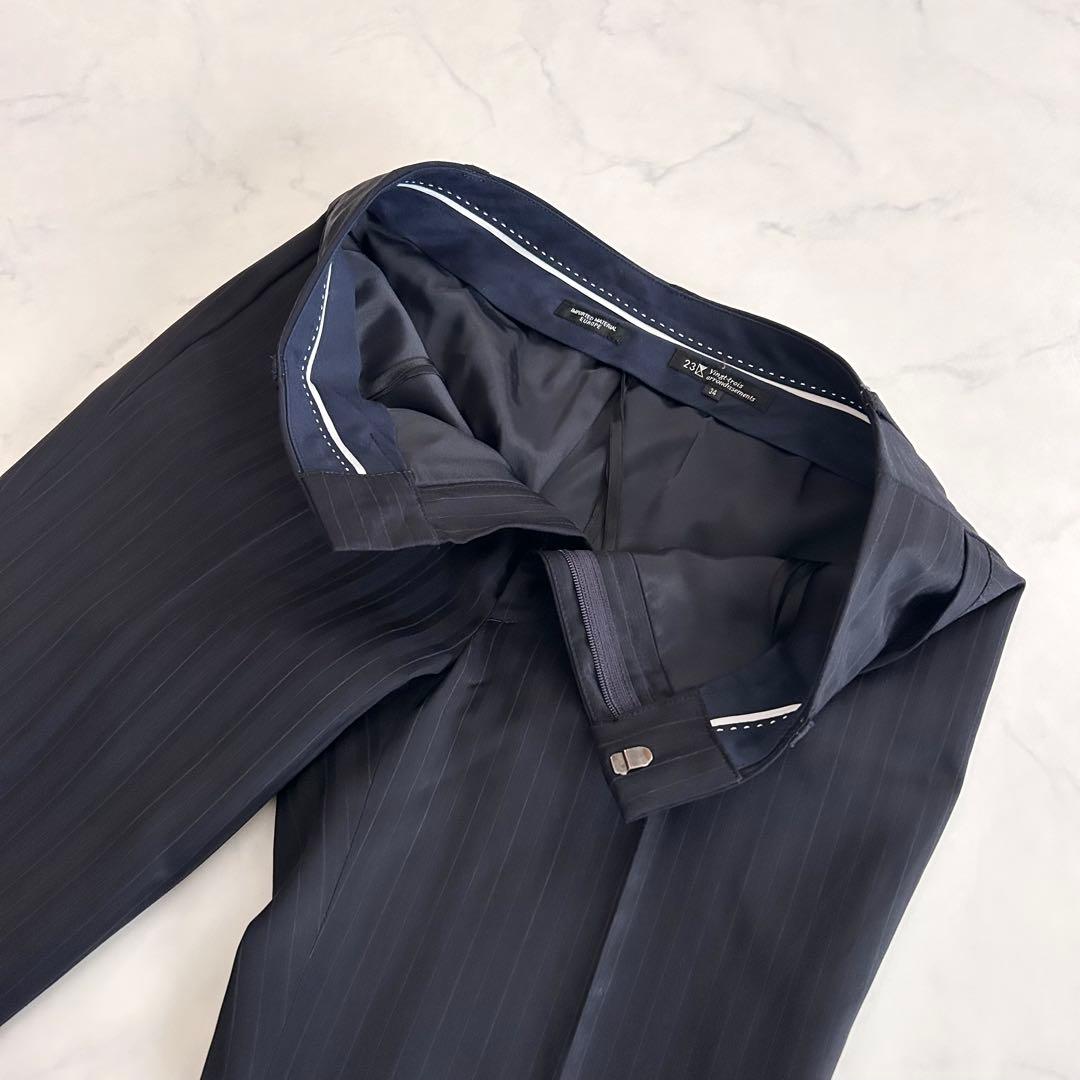 美品 23区 パンツスーツ セットアップ 濃紺 ストライプ 34 小さいサイズ