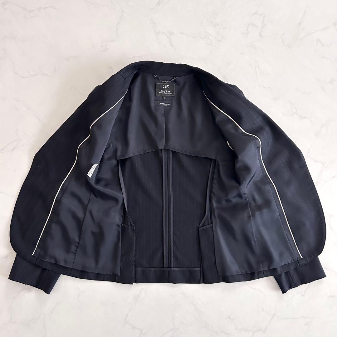 美品 23区 パンツスーツ セットアップ 濃紺 ストライプ 34 小さいサイズ