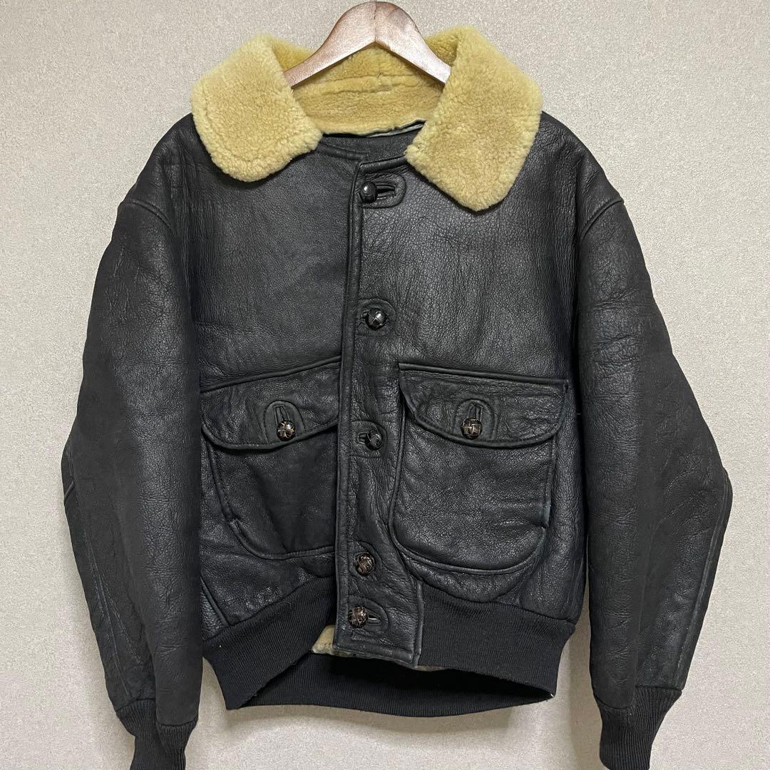 A-2 G-1 フライト　ジャケット　USA 羊革 リアル　黒　ムートン　ボア