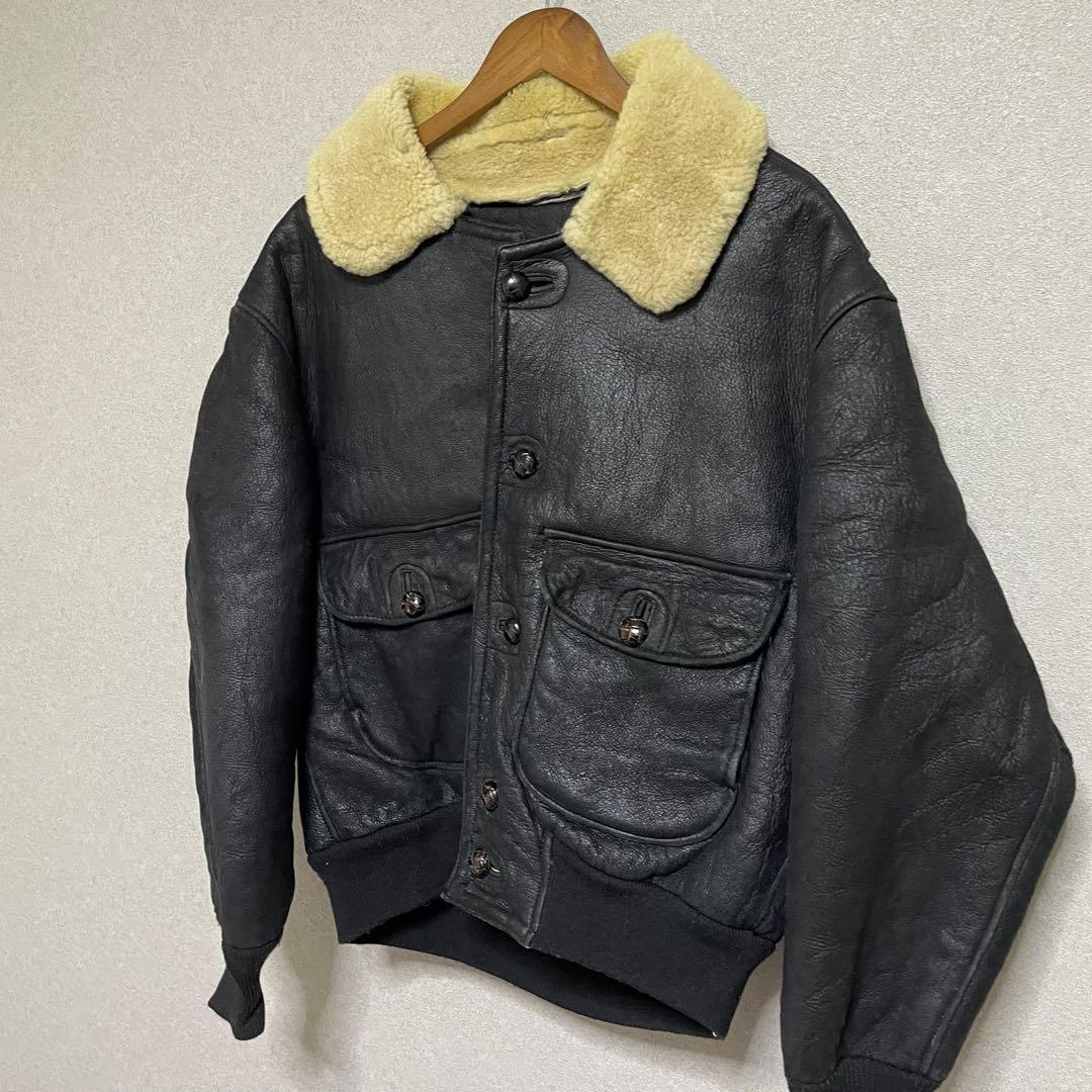 A-2 G-1 フライト　ジャケット　USA 羊革 リアル　黒　ムートン　ボア