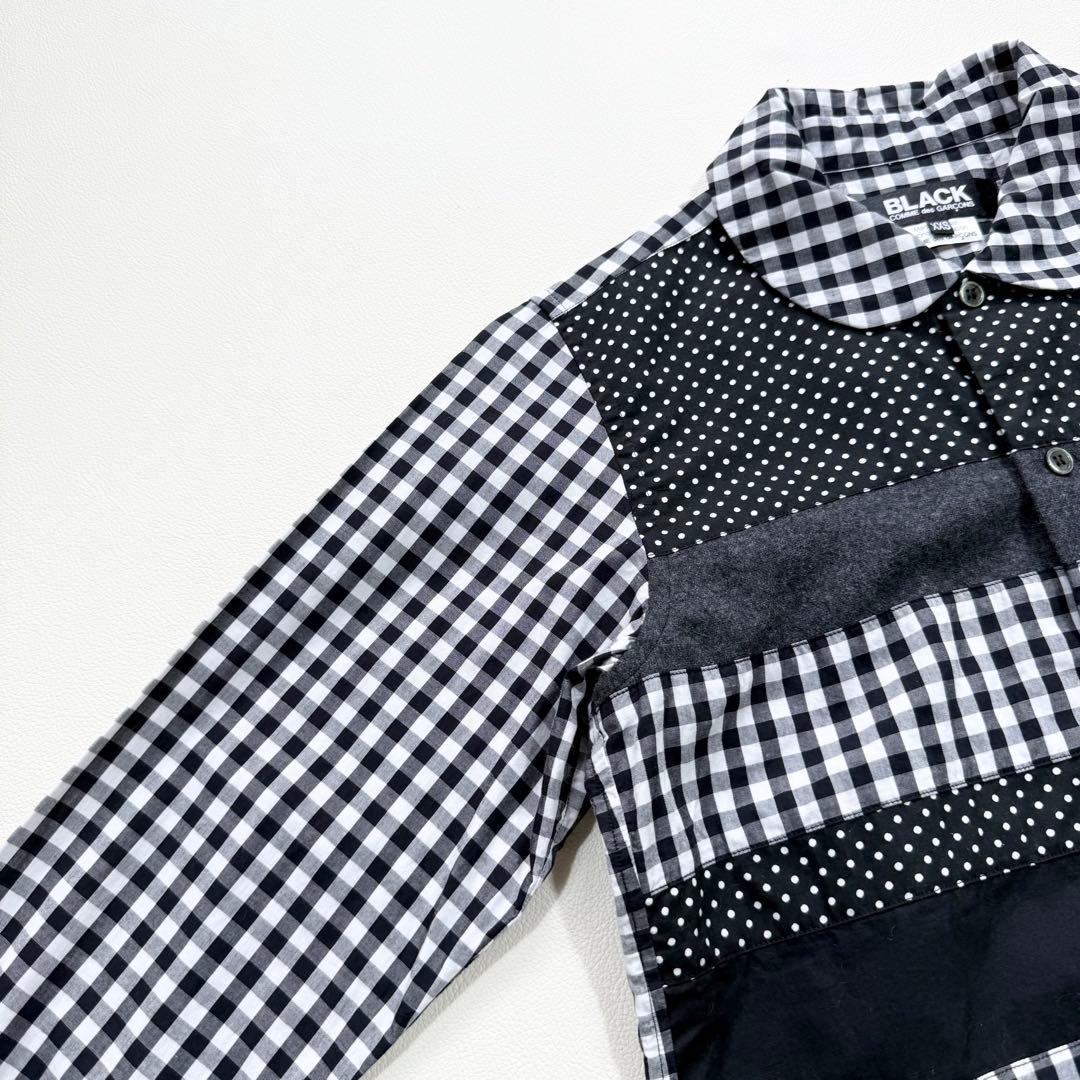 美品　ブラックコムデギャルソン　ラウンドカラー　パッチワーク　チェック　ドット