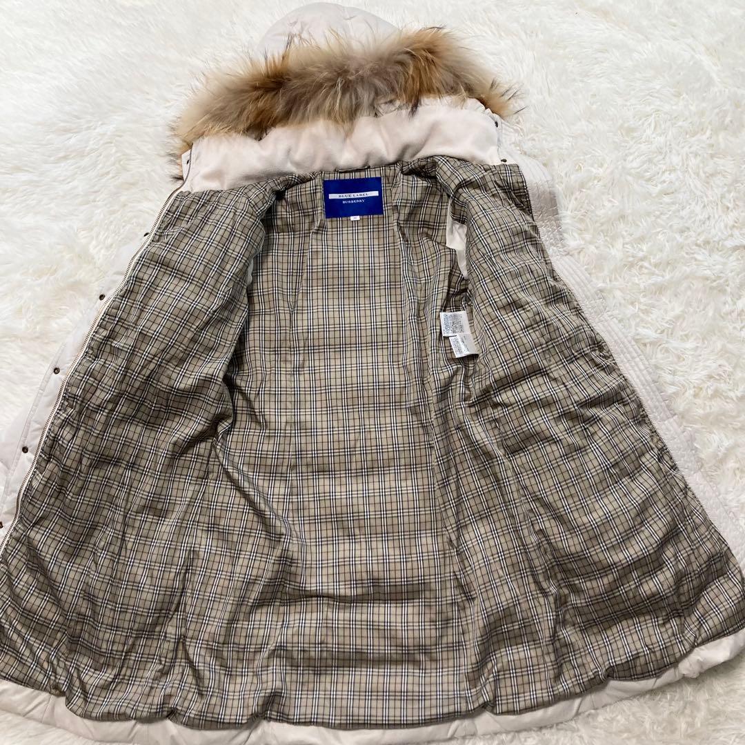 バーバリーブルーレーベル ダウンコート ベルト ラクーンファー ノバチェック