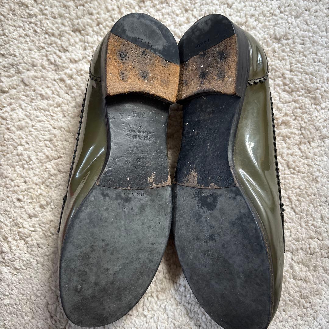 PRADA オリーブグリーン ローファー　361/2