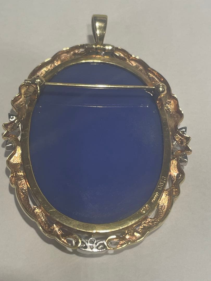 美品k18　金pt900ストーンカメオ　ブローチ＆ペンダントトップ兼用　メノウ