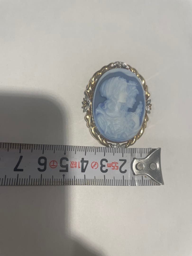 美品k18　金pt900ストーンカメオ　ブローチ＆ペンダントトップ兼用　メノウ