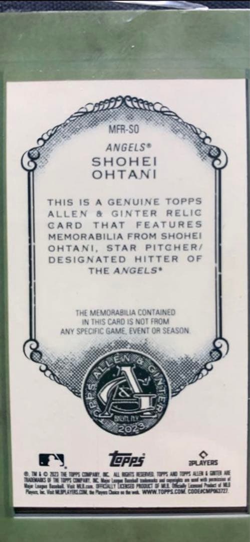 大谷翔平・イチロー　topps パッチカード　Allen & Ginter