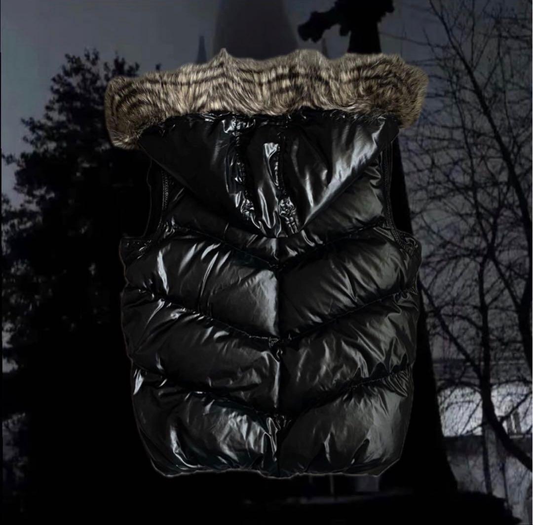 00s 平成ギャル ファー ダウン ベスト 光沢 お兄系 グランジ y2k