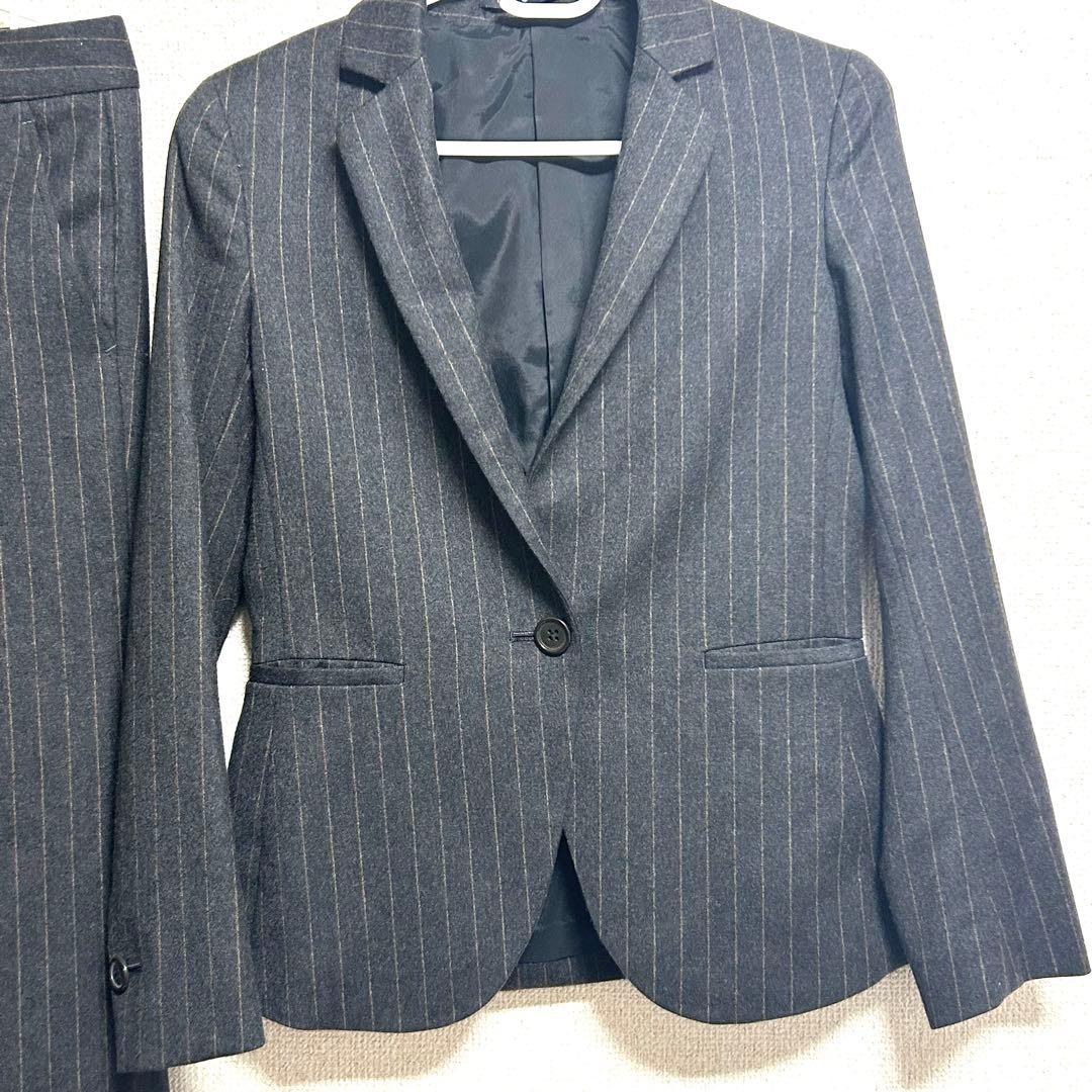 theory カシミヤ　ダークグレー ストライプ パンツスーツ サイズ0