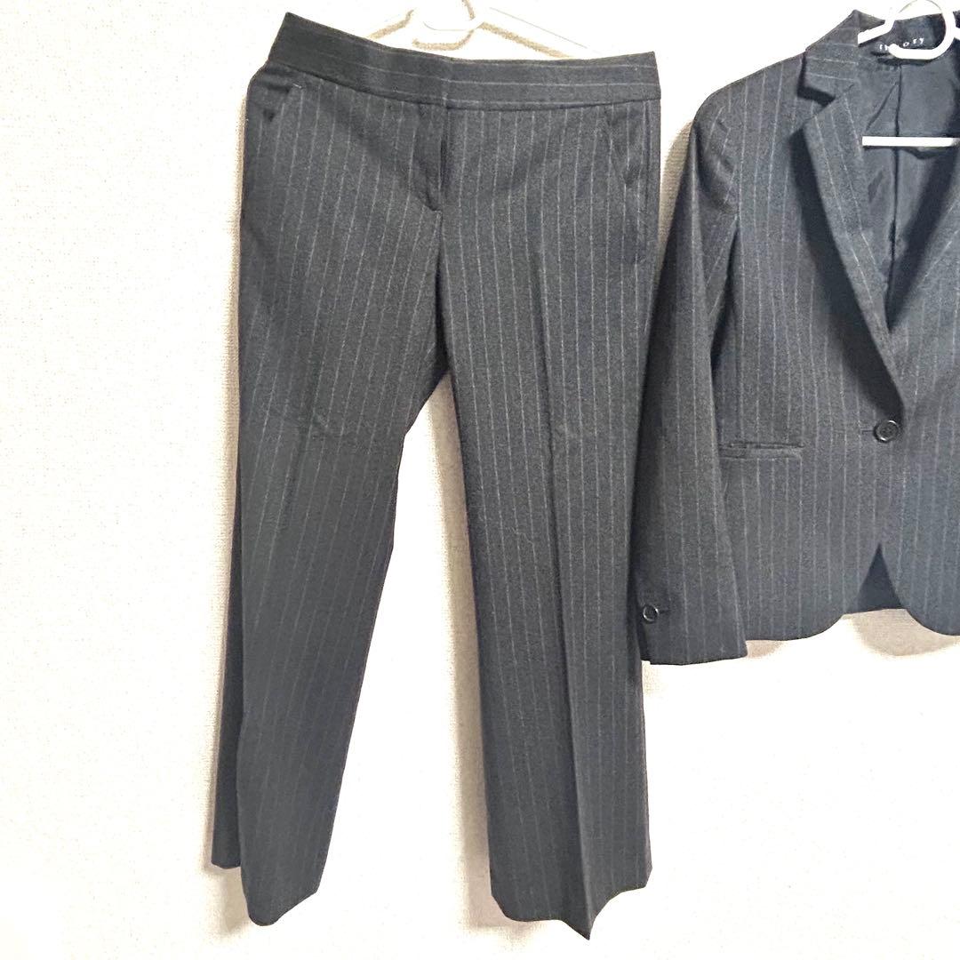 theory カシミヤ　ダークグレー ストライプ パンツスーツ サイズ0