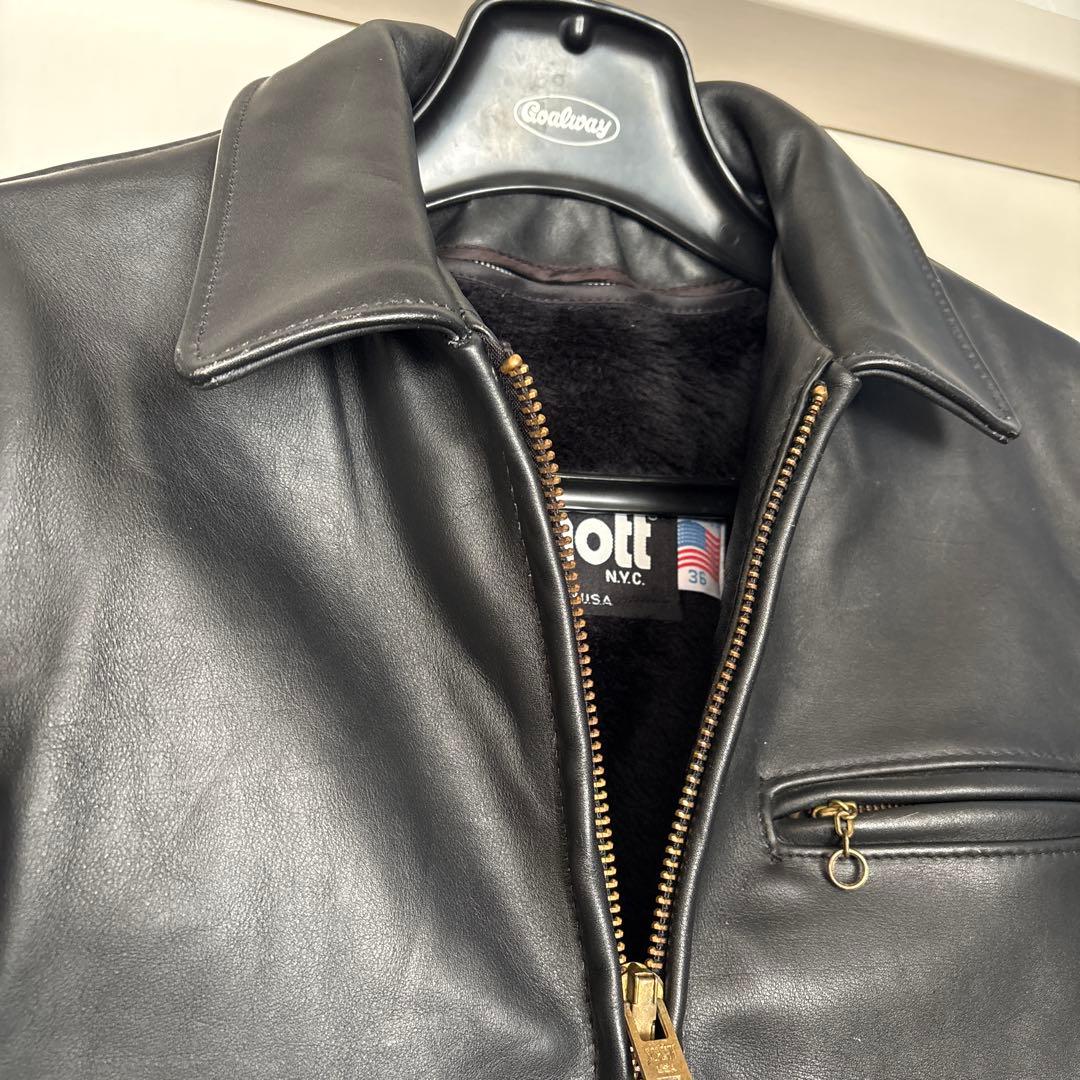 Schott NYC ブラックレザーシングルライダースジャケット