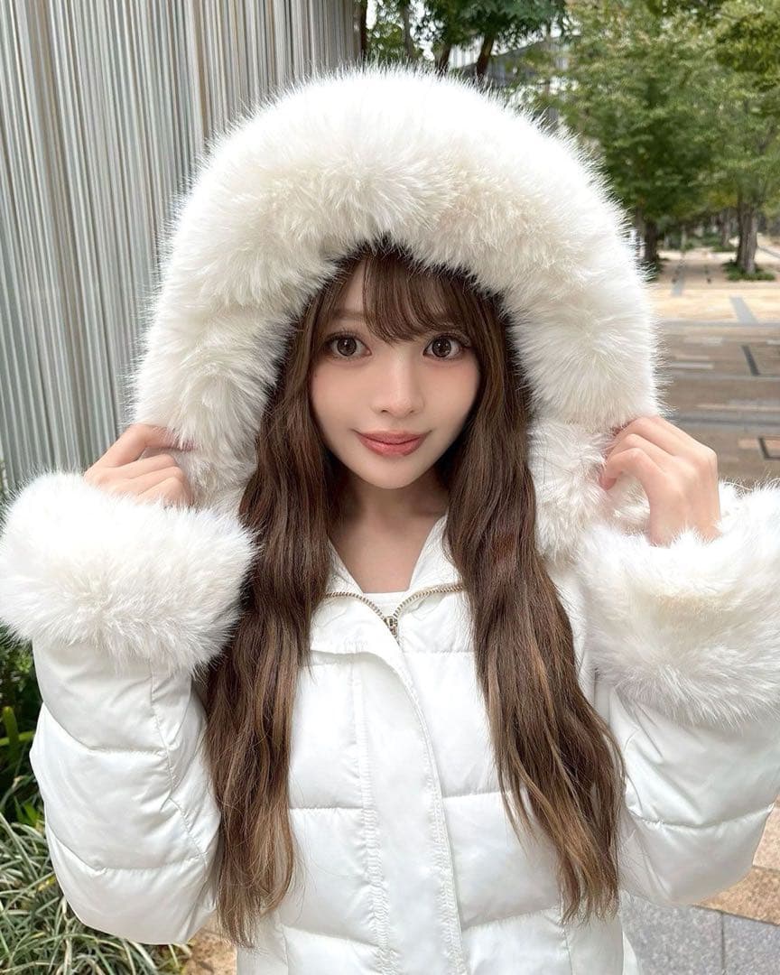 SOLNI ファーフーディファイバーダウン ホワイト フリーサイズ