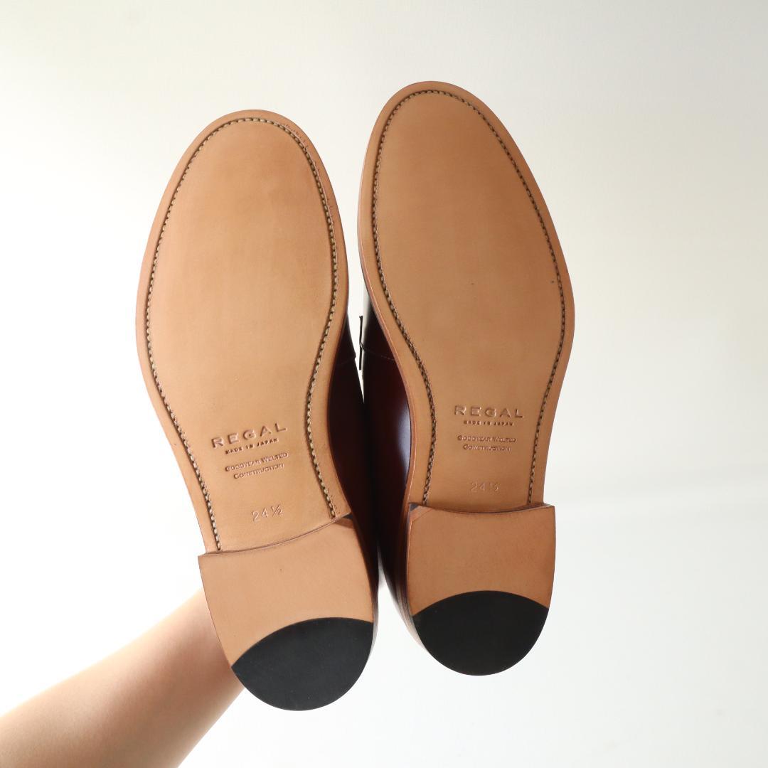 未使用リーガル　24.5cm外羽根プレーントゥマニッシュシューズ　革底　ブラウン