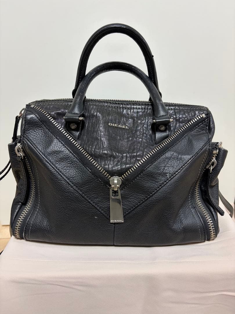 DIESEL ブラックレザー 2WAYハンドバッグ ショルダーバッグ 最安y2k