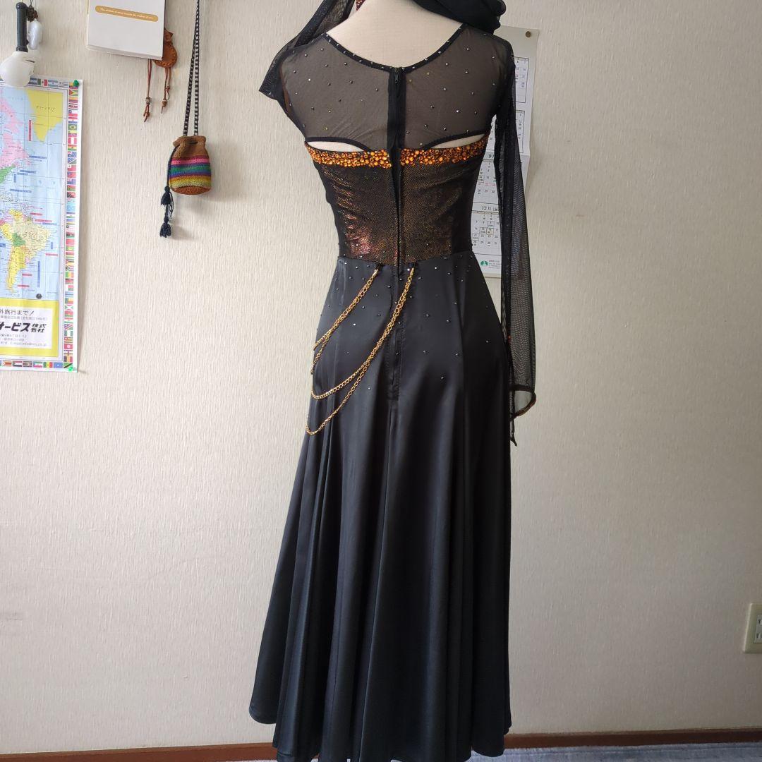 ma品 タカダンス 社交ダンス用黒ドレス 長袖 スパンコール&チョーカー付