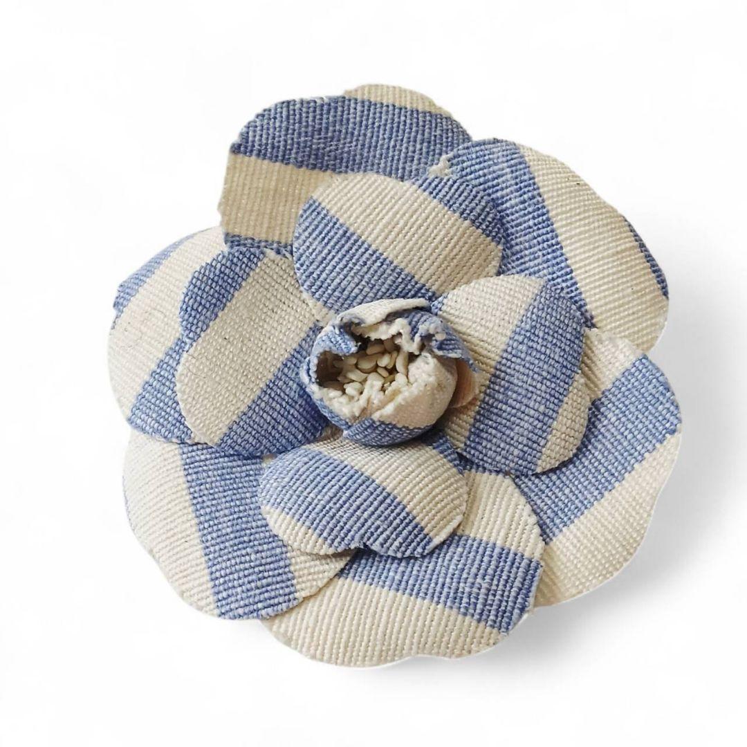 CHANEL シャネル ブローチ コサージュ デニム カメリア ボーダー