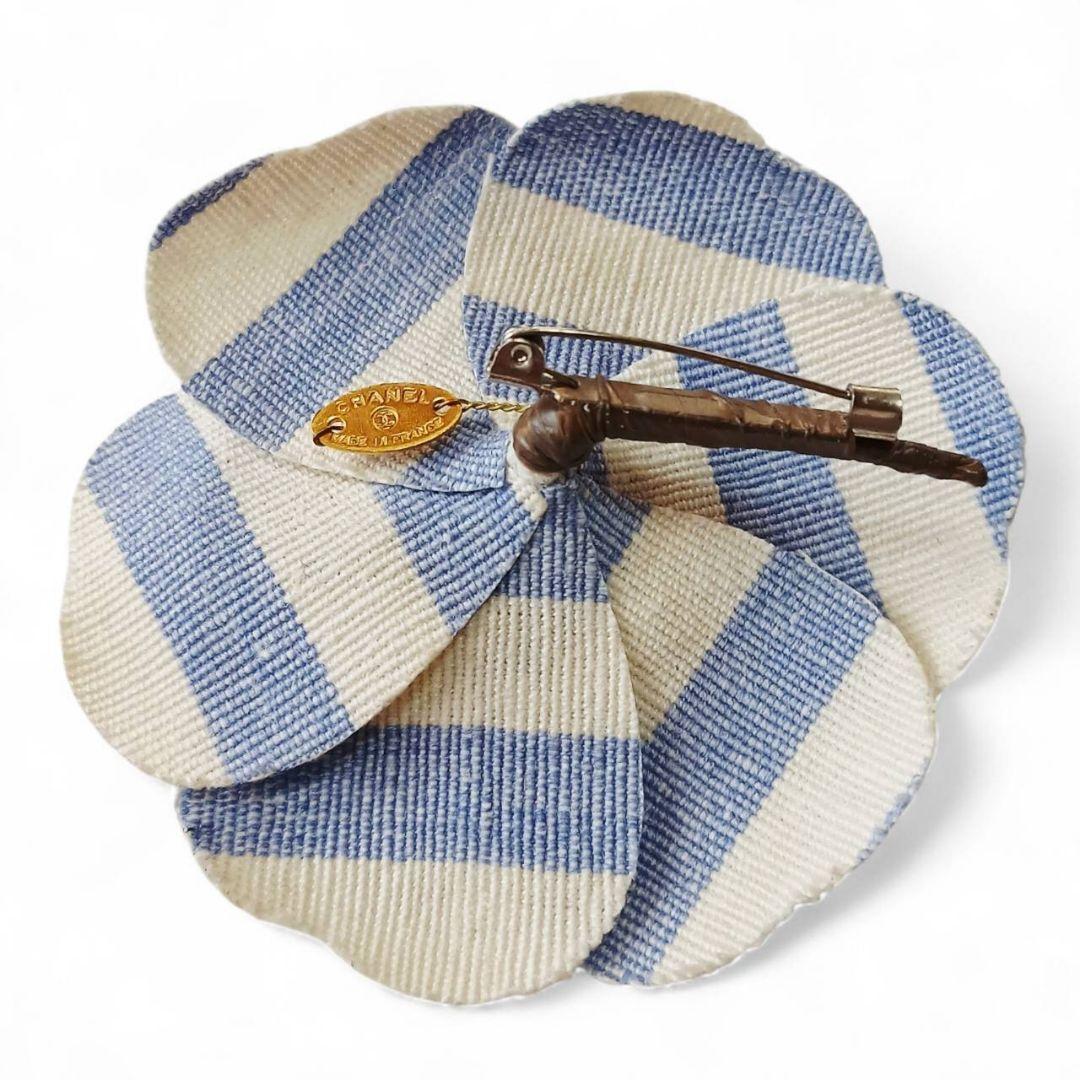 CHANEL シャネル ブローチ コサージュ デニム カメリア ボーダー